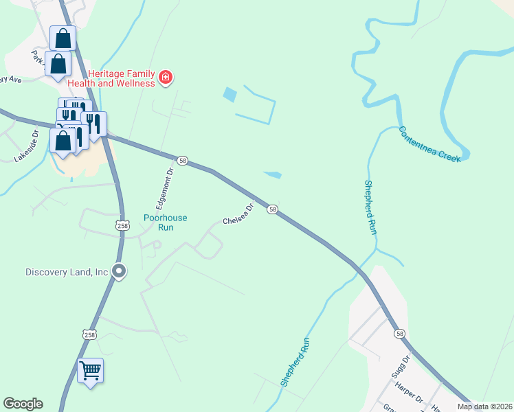 map of restaurants, bars, coffee shops, grocery stores, and more near 101 Chelsea Drive in Snow Hill