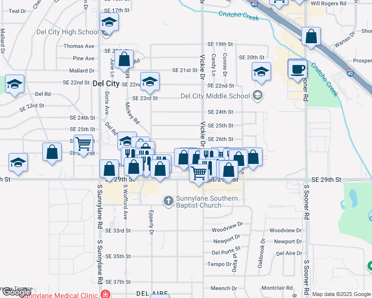 map of restaurants, bars, coffee shops, grocery stores, and more near 4613 Southeast 27th Street in Del City