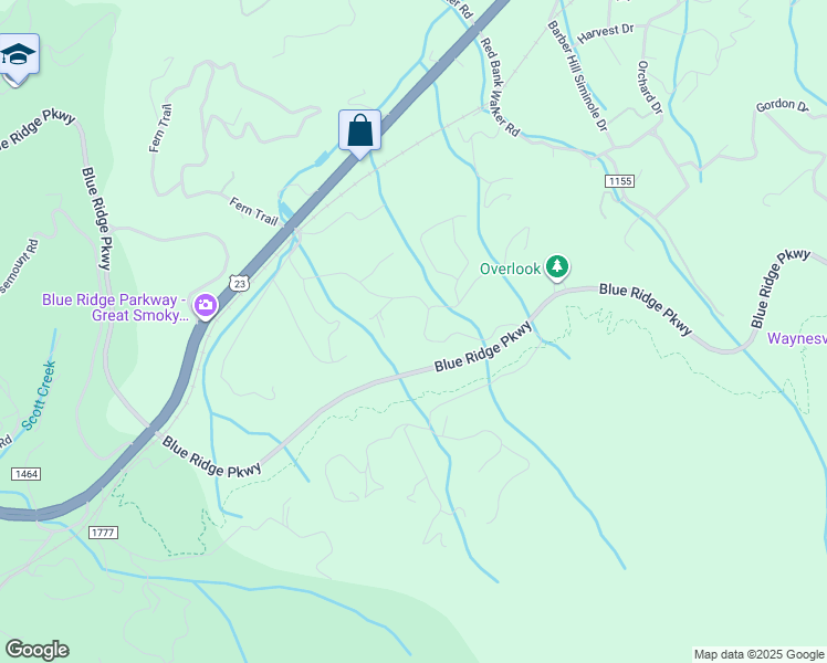 map of restaurants, bars, coffee shops, grocery stores, and more near 490 Timberlane Road in Waynesville