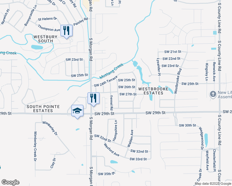 map of restaurants, bars, coffee shops, grocery stores, and more near 2801 Fawn Lily Road in Oklahoma City