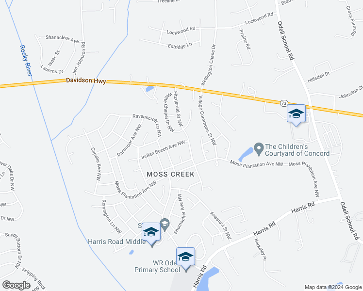 map of restaurants, bars, coffee shops, grocery stores, and more near 9539 Indian Beech Avenue Northwest in Concord