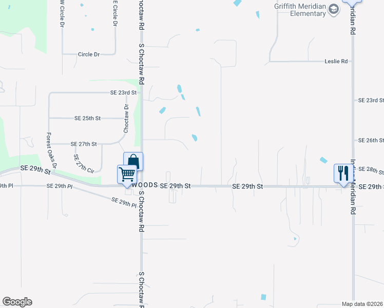 map of restaurants, bars, coffee shops, grocery stores, and more near 15210 Scottsdale Lane in Choctaw