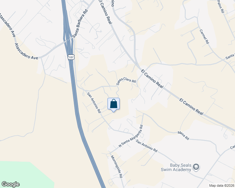 map of restaurants, bars, coffee shops, grocery stores, and more near 9340 Santa Clara Road in Atascadero