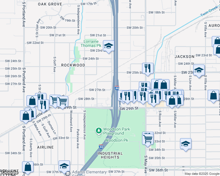 map of restaurants, bars, coffee shops, grocery stores, and more near 2717 South Grand Boulevard in Oklahoma City