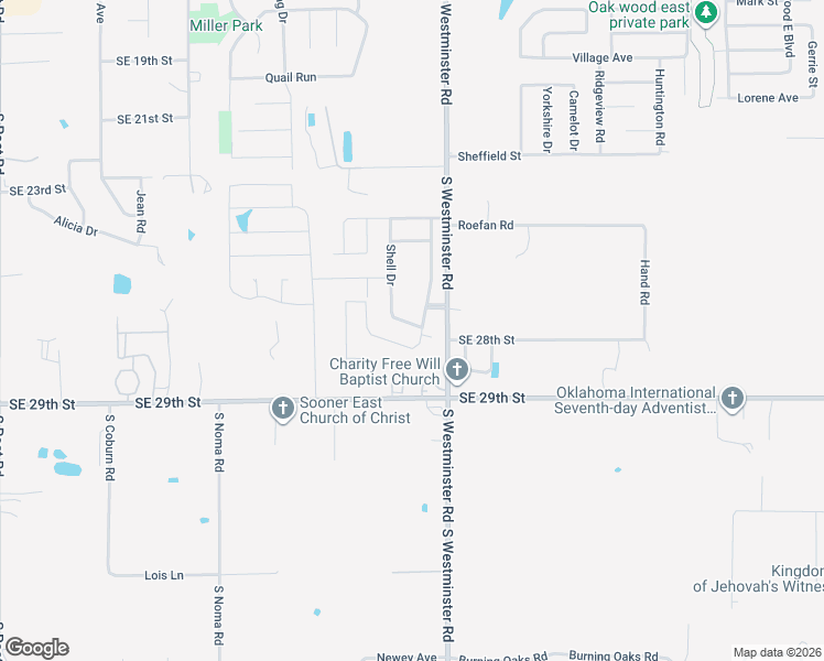 map of restaurants, bars, coffee shops, grocery stores, and more near 10908 Turtlewood Boulevard in Midwest City