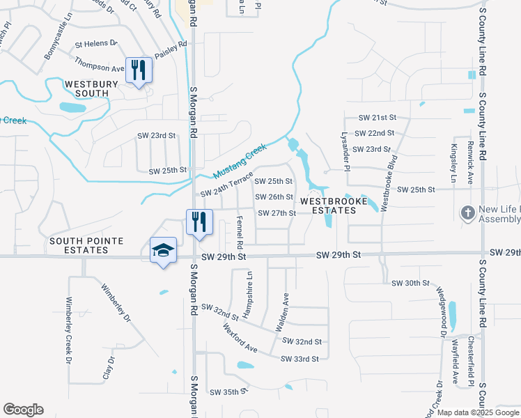 map of restaurants, bars, coffee shops, grocery stores, and more near 9545 Southwest 27th Street in Oklahoma City