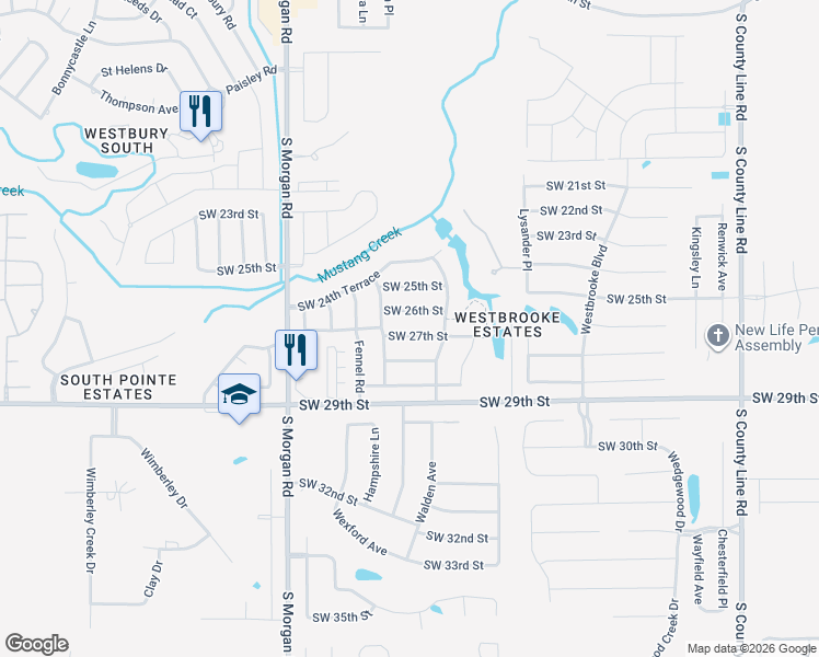 map of restaurants, bars, coffee shops, grocery stores, and more near 9529 Southwest 27th Street in Oklahoma City