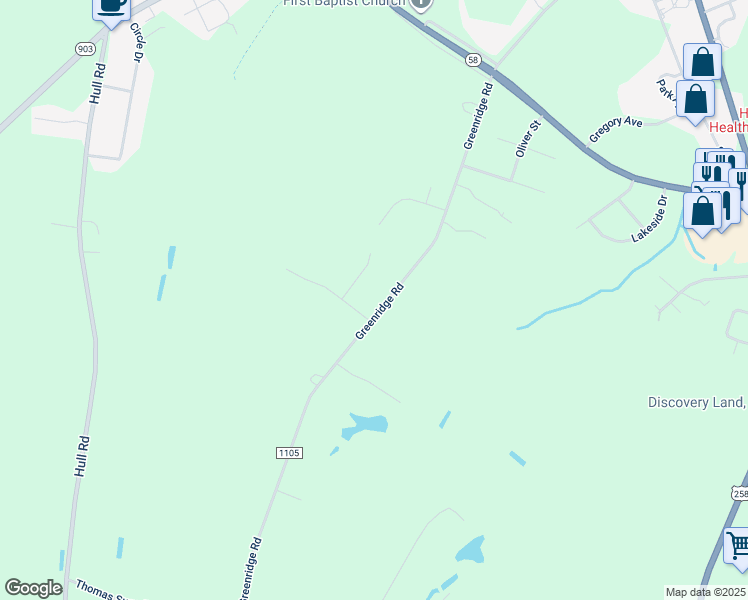 map of restaurants, bars, coffee shops, grocery stores, and more near 533 Greenridge Road in Snow Hill