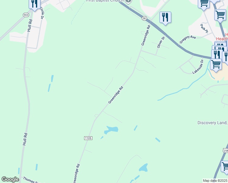 map of restaurants, bars, coffee shops, grocery stores, and more near 533 Greenridge Road in Snow Hill