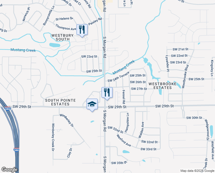 map of restaurants, bars, coffee shops, grocery stores, and more near 2701 Flame Lily Road in Oklahoma City