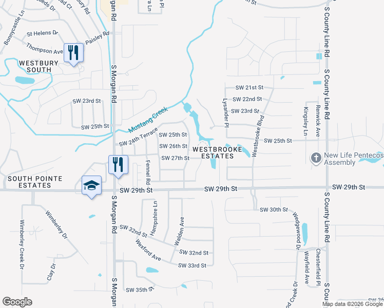 map of restaurants, bars, coffee shops, grocery stores, and more near 2708 Fountain Grass Road in Oklahoma City