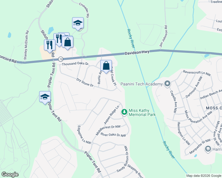 map of restaurants, bars, coffee shops, grocery stores, and more near 10814 Dry Stone Drive in Huntersville