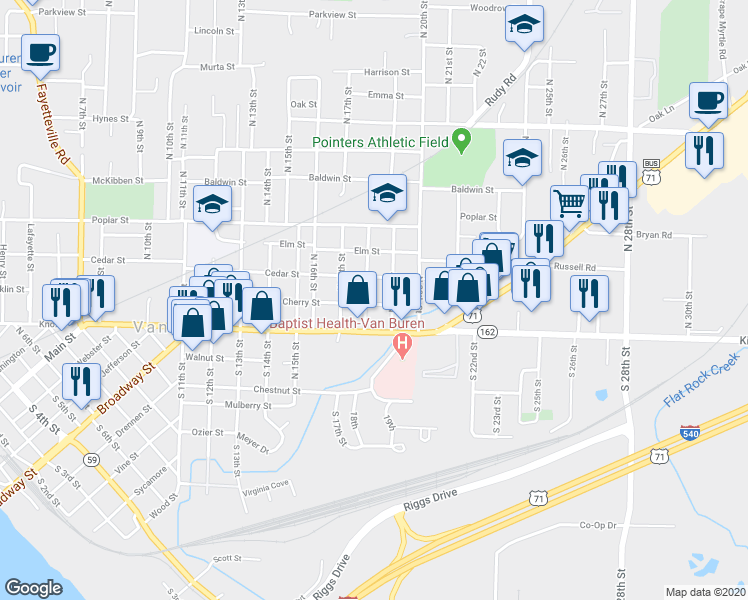 map of restaurants, bars, coffee shops, grocery stores, and more near 1805 Cherry Street in Van Buren