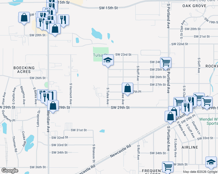 map of restaurants, bars, coffee shops, grocery stores, and more near 4029 Southwest 27th Place in Oklahoma City