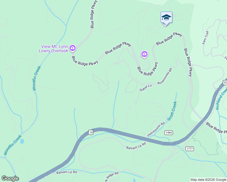 map of restaurants, bars, coffee shops, grocery stores, and more near 1199 Rosemount Road in Sylva