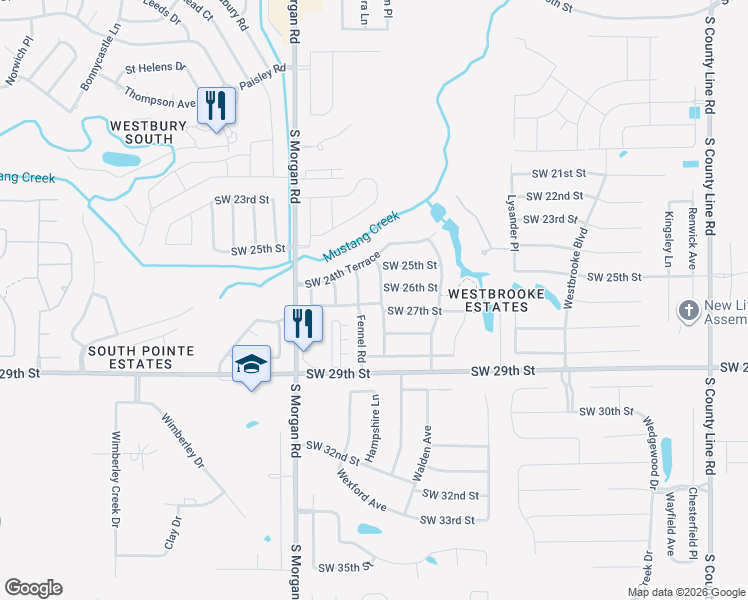 map of restaurants, bars, coffee shops, grocery stores, and more near 2801 Fawn Lily Road in Oklahoma City