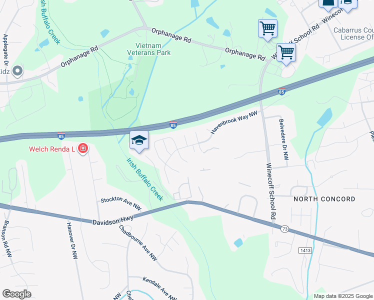 map of restaurants, bars, coffee shops, grocery stores, and more near 469 Havenbrook Way Northwest in Concord