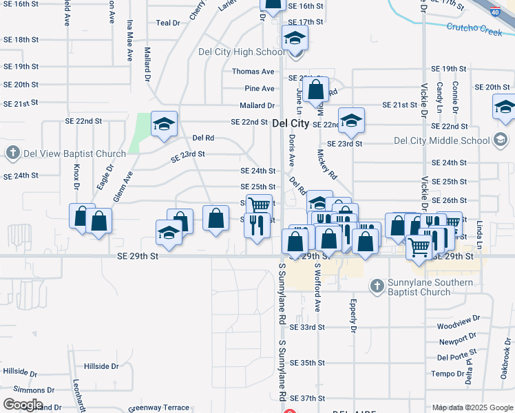 map of restaurants, bars, coffee shops, grocery stores, and more near 4200 Southeast 26th Street in Del City