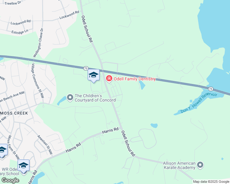map of restaurants, bars, coffee shops, grocery stores, and more near 1760 Odell School Road in Concord