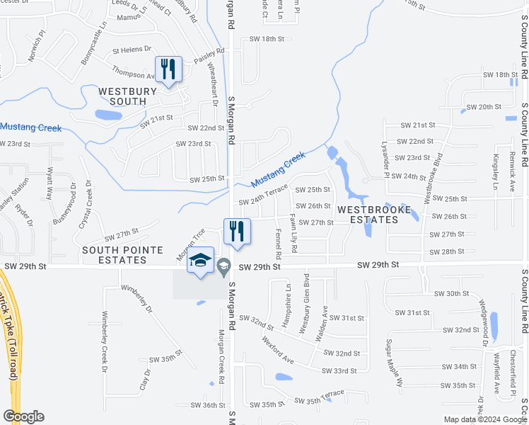map of restaurants, bars, coffee shops, grocery stores, and more near 2700 Four O'Clock Drive in Oklahoma City