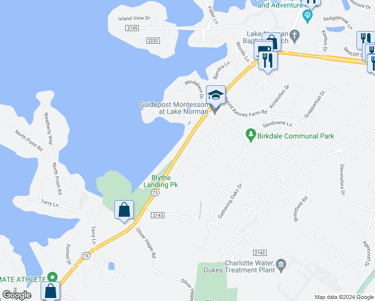 map of restaurants, bars, coffee shops, grocery stores, and more near 16003 Kelly Park Circle in Huntersville