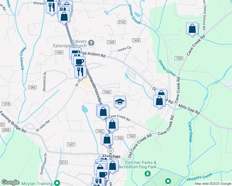 map of restaurants, bars, coffee shops, grocery stores, and more near 53 Singleton Lane in Fletcher