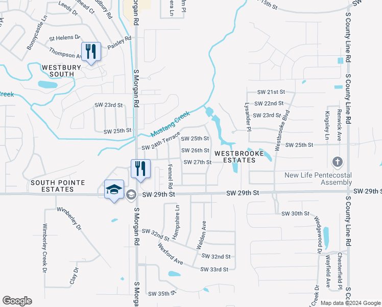 map of restaurants, bars, coffee shops, grocery stores, and more near 9532 Southwest 26th Street in Oklahoma City