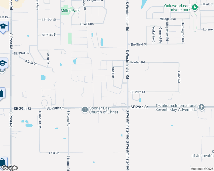 map of restaurants, bars, coffee shops, grocery stores, and more near 2601 Snapper Ln in Oklahoma City