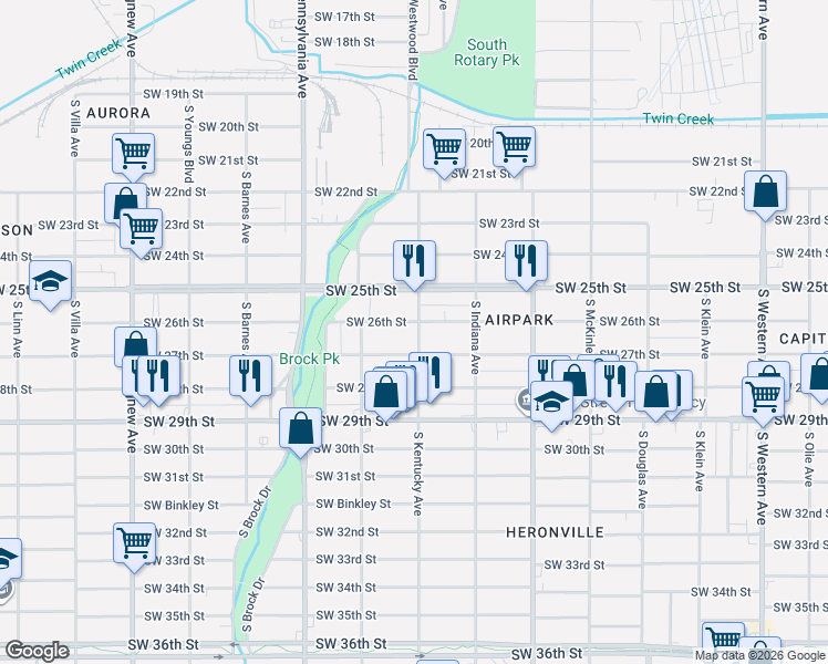map of restaurants, bars, coffee shops, grocery stores, and more near in Oklahoma City