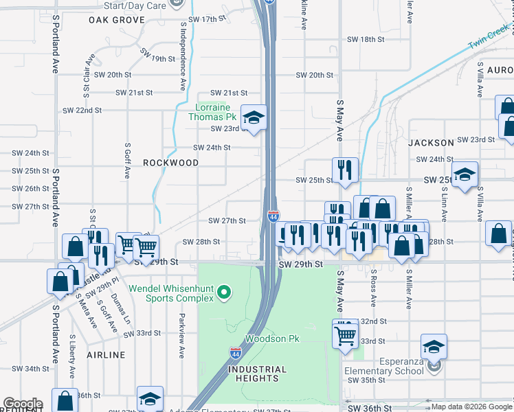 map of restaurants, bars, coffee shops, grocery stores, and more near 2717 South Grand Boulevard in Oklahoma City