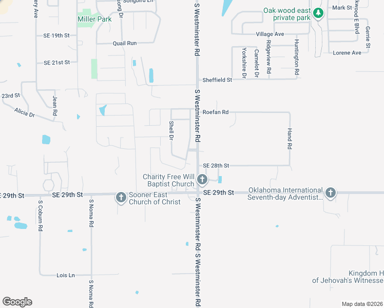 map of restaurants, bars, coffee shops, grocery stores, and more near 10908 Turtlewood Boulevard in Midwest City