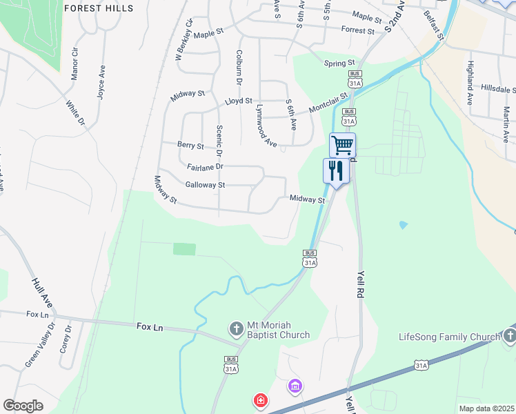 map of restaurants, bars, coffee shops, grocery stores, and more near 825 Midway Street in Lewisburg
