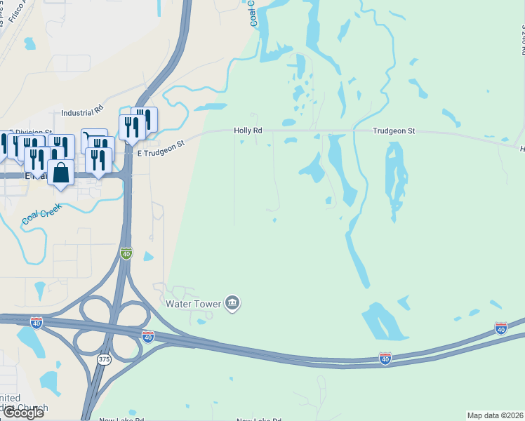 map of restaurants, bars, coffee shops, grocery stores, and more near 28755 N3960 Road in Henryetta
