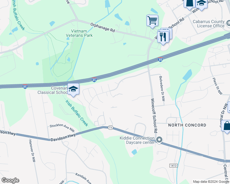 map of restaurants, bars, coffee shops, grocery stores, and more near 437 Havenbrook Way Northwest in Concord