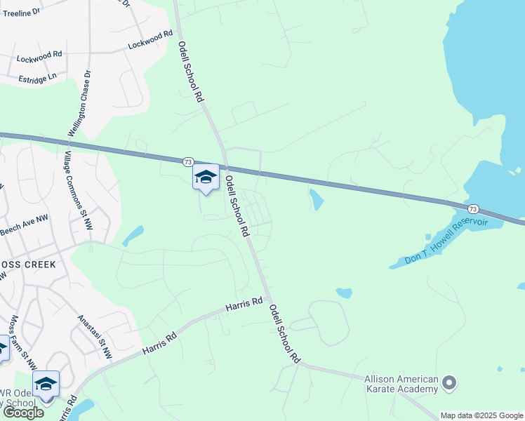 map of restaurants, bars, coffee shops, grocery stores, and more near 1760 Odell School Road in Concord