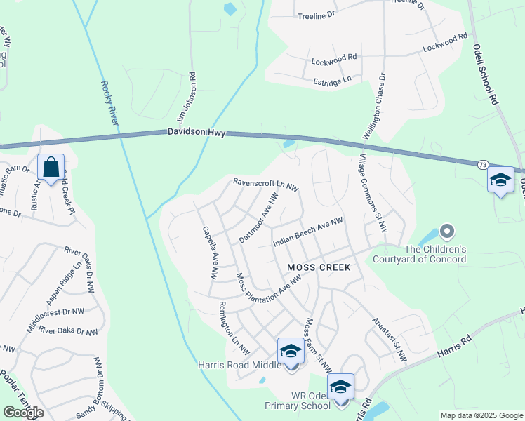 map of restaurants, bars, coffee shops, grocery stores, and more near 1573 Dartmoor Avenue Northwest in Concord