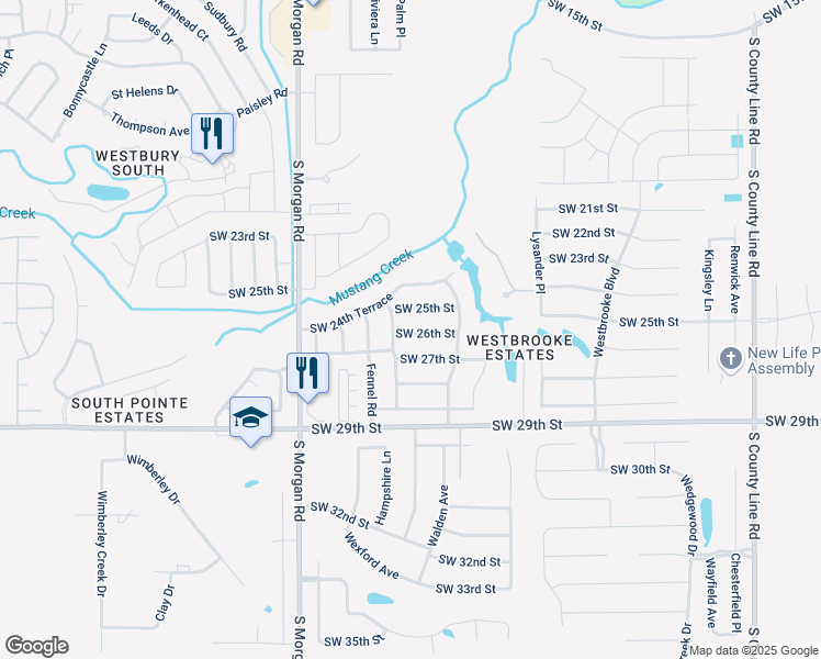 map of restaurants, bars, coffee shops, grocery stores, and more near 9541 Southwest 26th Street in Oklahoma City