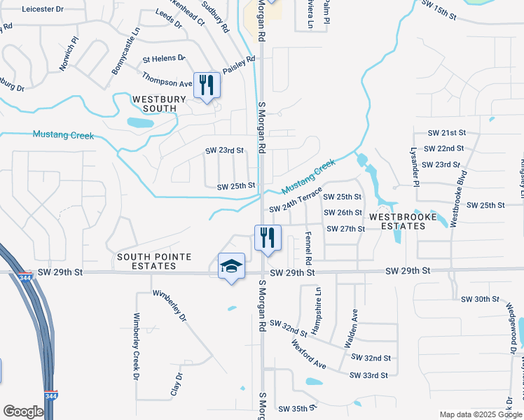 map of restaurants, bars, coffee shops, grocery stores, and more near S Morgan Rd & SW 24th Terrace in Oklahoma City