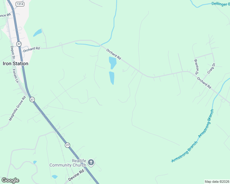 map of restaurants, bars, coffee shops, grocery stores, and more near 3828 Orchard Road in Iron Station