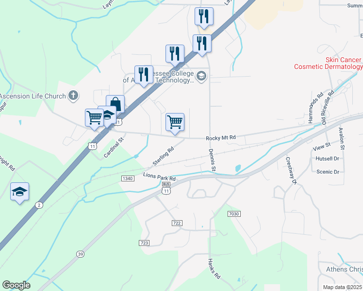 map of restaurants, bars, coffee shops, grocery stores, and more near 417 Sterling Road in Athens