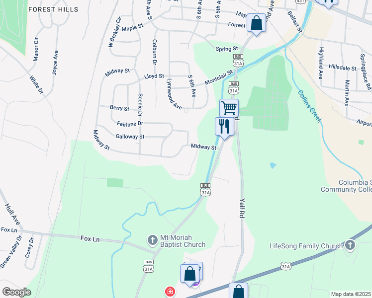 map of restaurants, bars, coffee shops, grocery stores, and more near 721 Hillslope Road in Lewisburg