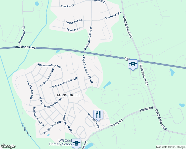 map of restaurants, bars, coffee shops, grocery stores, and more near 9484 Autumn Fire Avenue Northwest in Concord
