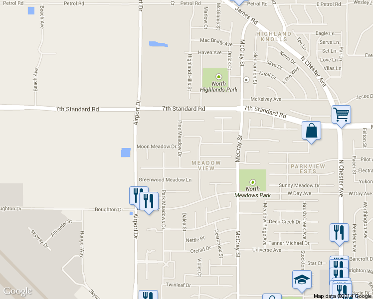 map of restaurants, bars, coffee shops, grocery stores, and more near 637 Mountain Mist Court in Bakersfield