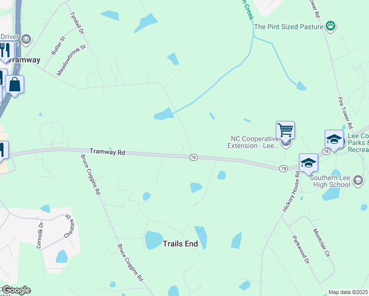 map of restaurants, bars, coffee shops, grocery stores, and more near 2100 Brantley Road in Sanford