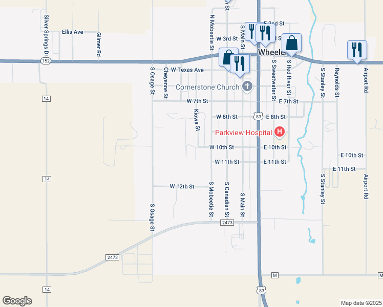 map of restaurants, bars, coffee shops, grocery stores, and more near 904-1004 Kiowa Street in Wheeler