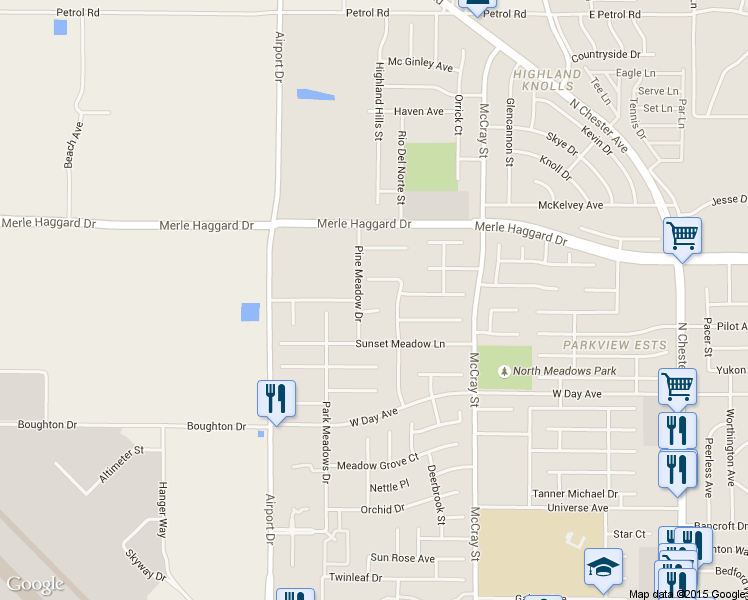 map of restaurants, bars, coffee shops, grocery stores, and more near 637 Mountain Mist Court in Bakersfield