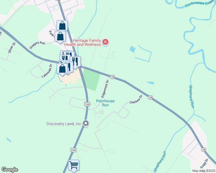map of restaurants, bars, coffee shops, grocery stores, and more near 104 Edgemont Drive in Snow Hill