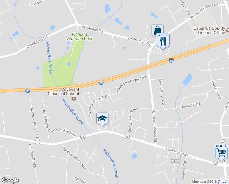 map of restaurants, bars, coffee shops, grocery stores, and more near 430 Havenbrook Way Northwest in Concord