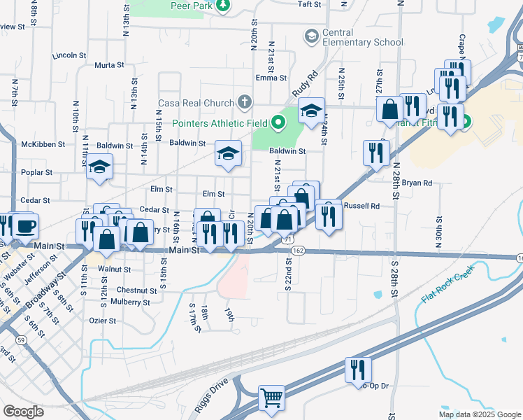map of restaurants, bars, coffee shops, grocery stores, and more near 210 North 20th Street in Van Buren