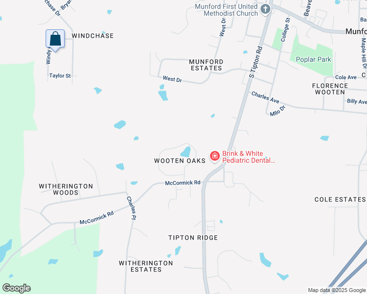 map of restaurants, bars, coffee shops, grocery stores, and more near 262 Wooten Oaks Circle in Munford